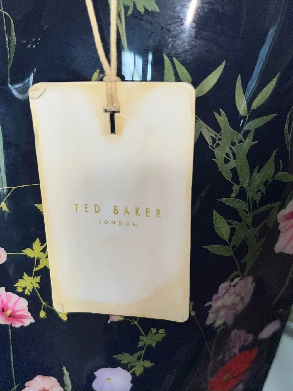 Ted Baker Navy Floral Glossy Tote with Pink & Red Blooms - Picture 3 of 7